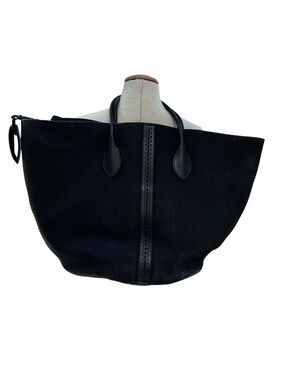 Alaia Paris black leather trim denim canvas extra large tote weekender bag